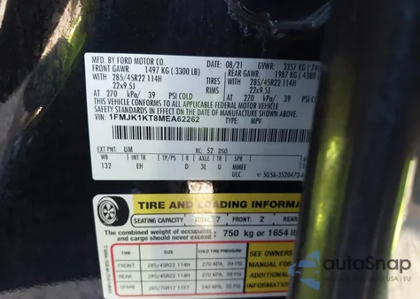 2021 Ford Expedition Limited Max z USA, uszkodzony, nr VIN 1FMJK1KT8MEA62262